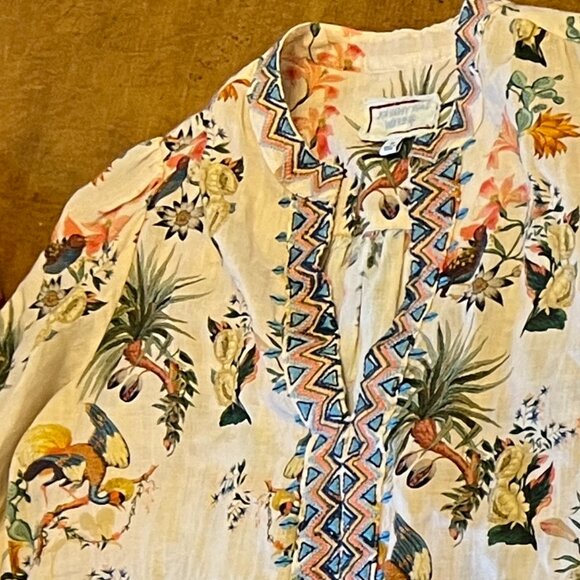 Johnny Was Workshop Puff Sleeve Embroidered Effortless Desert Print Tunic Top xs - Picture 4 of 8